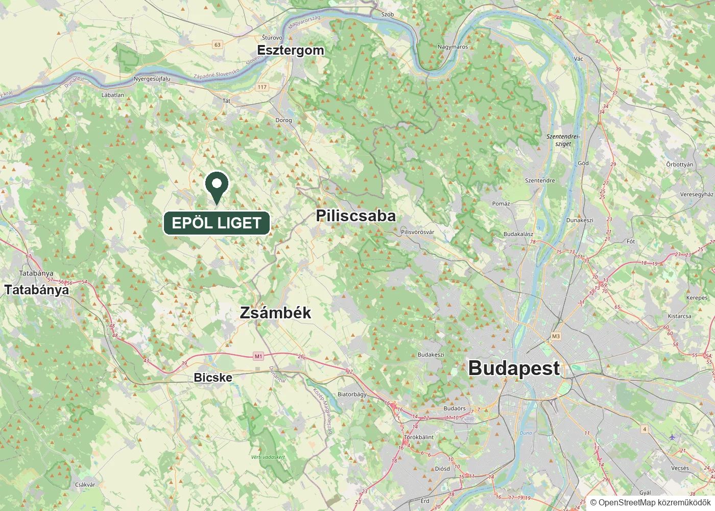 Epöl és környéke térképe — útvonal Budapestről